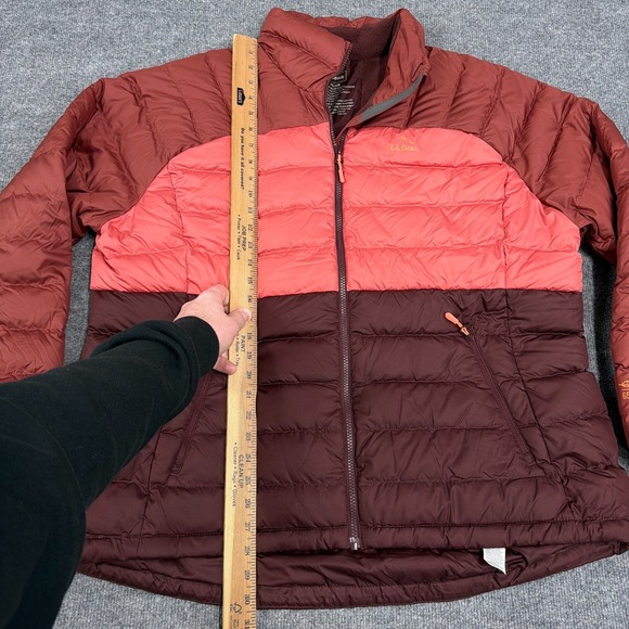 LL Bean Jacket Women 2X Red Orange Pink Colorblock Down Puffer 650 Ultralight - Picture 8 of 11